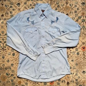 Vintage light blue Border Town Embroidered Shirt